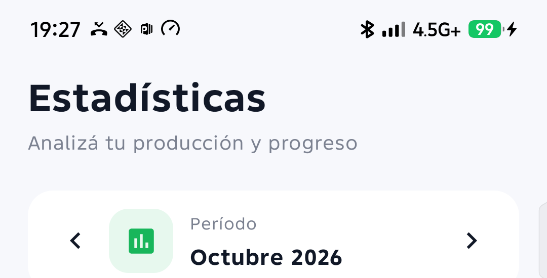 Pantalla de estadísticas de Control de Producción